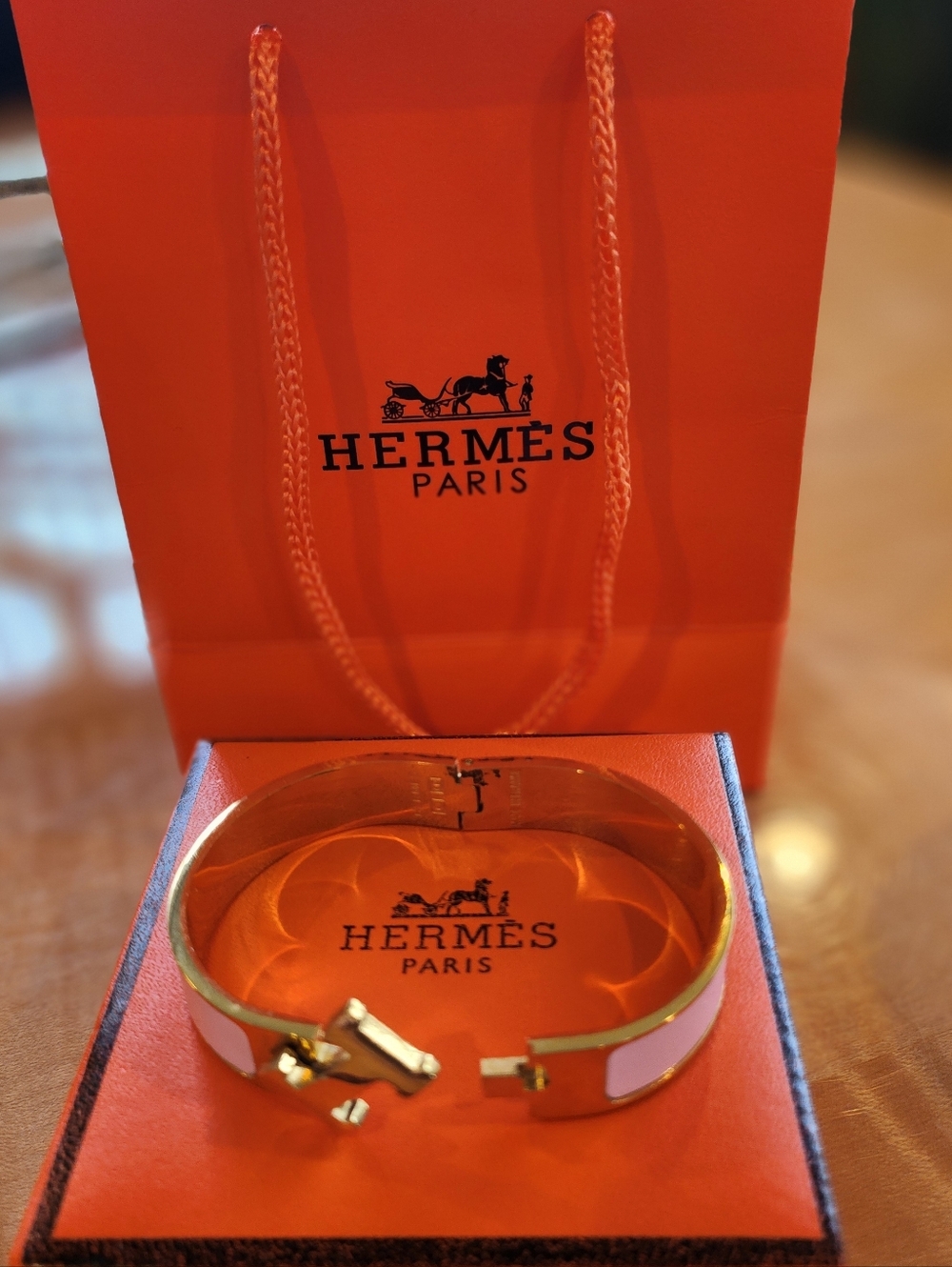 Hermes Gold and Pink Enamel Clic Clac Bracelet